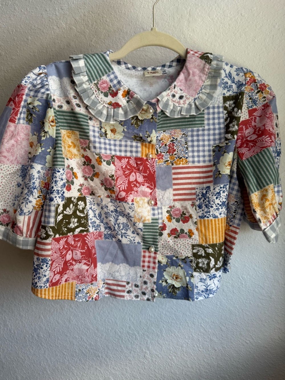 Patchwork pearl button shirt